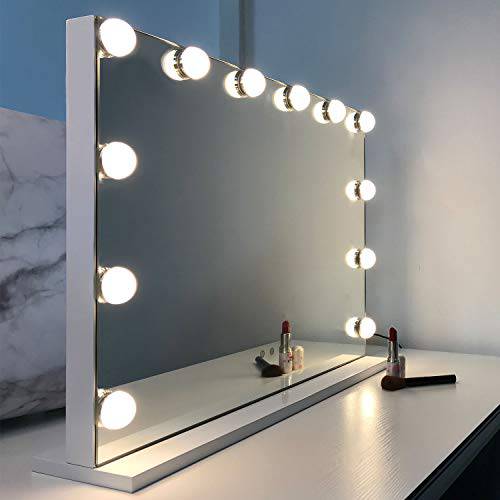 WAYKING Vanity Mirror with Lights Large Makeup Mirror Lighted Hollywood Makeup Vanity Mirror Tabletop or Wall-Mounted Mirror with Dimmable LED Bulbs and USB Port for Bedroom & Dressing Room