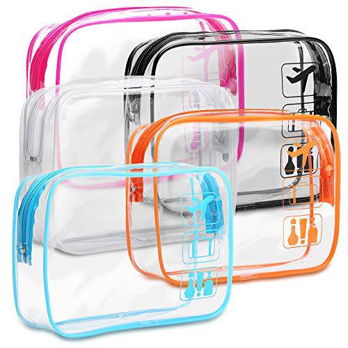 TSA Approved Toiletry Bag - F-color 5 Pack Clear Toiletry Bags - Quart Size Travel Bag, Clear Cosmetic Makeup Bags for Women Men, Carry on Airport Airline Compliant Bag, Black, White, Blue, Orange, Rose Red