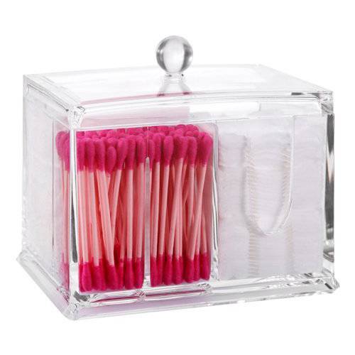 PuTwo Cotton Pads Holder Makeup Organizer Cosmetics Makeup Cotton Swab Holder Cotton Pads Dispenser, 4 Sections
