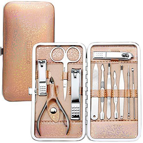 Glamne Manicure Pedicure Set Tools Professional Stainless Steel Nail Care Kits with Holographic Travel Case(Pink)
