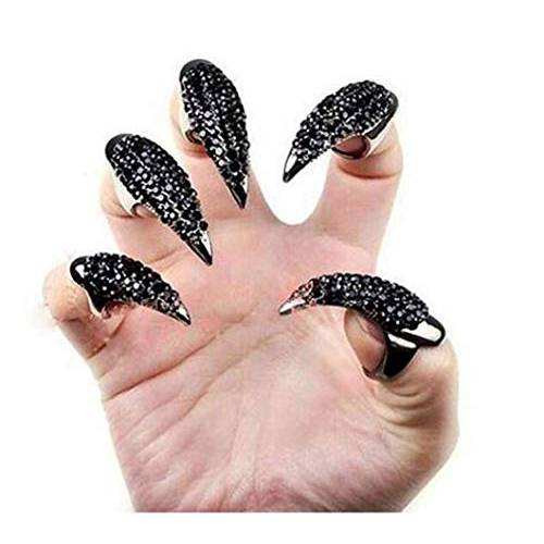 5pcs Halloween Finger Claws Nails -Gothic Punk Rhinestones Nails Ring for Men Women Costume and Cosplay Crystal Fake Long Nails,Eagle Claw Ring,Dragon claw