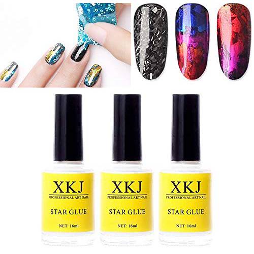 XICHEN 3 Bottles Professiona Starry Sky Nail Art Glue for Foil Sticker Nail Transfer Tips Decorations Adhesive White 16 ML/Bottles