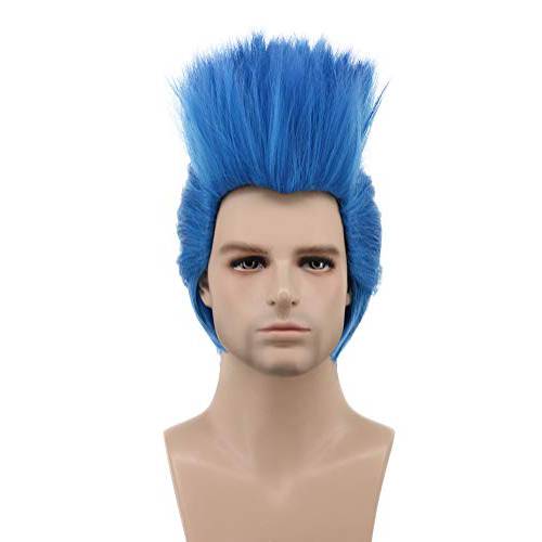 Karlery Men Short Straight Blue Wig Helloween Costume Wig Anime Cosplay Party Wig(Adult)
