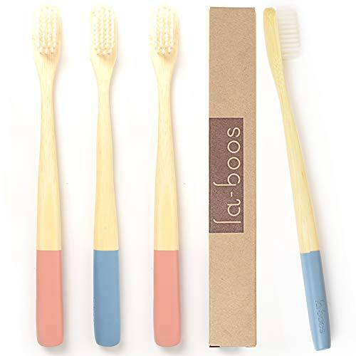 Bamboo Toothbrushes Pack of 4 | eco-Friendly & Biodegradable | Non-Plastic BPA Free Soft Natural Bristles For Gingivitis And Sensitive teeth | Recyclable Eco Toothbrush Men & Women | By laboos