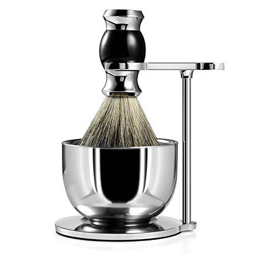 GRUTTI Shaving Set, Straight Shaving Stand with Soap Bowl and Brush Deluxe Chrome Razor and Brush Stand with Lather Bowl Compatible with Manual Razor -Black