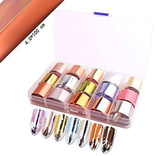 SILPECWEE 15 Rolls Starry Sky Star Nail Foil Transfer Set Solid Color Nail Art Stickers Decals Tips Manicure Decoration (0.98inches×39.4inches)