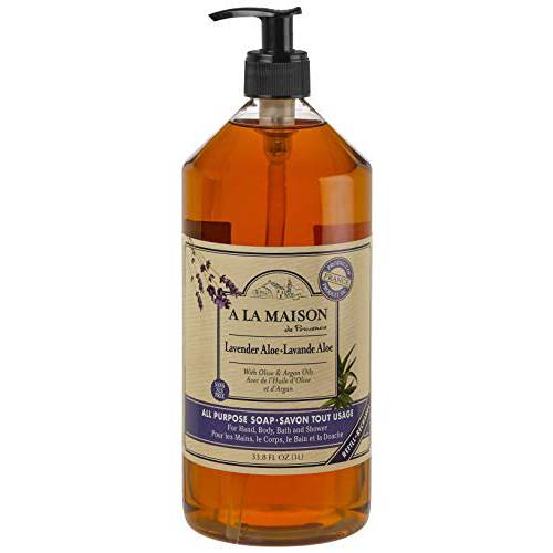 A LA MAISON Lavender Aloe Liquid Hand Soap - Triple French Milled Natural Moisturizing Hand Soap Refill (33.8 oz Bottle)