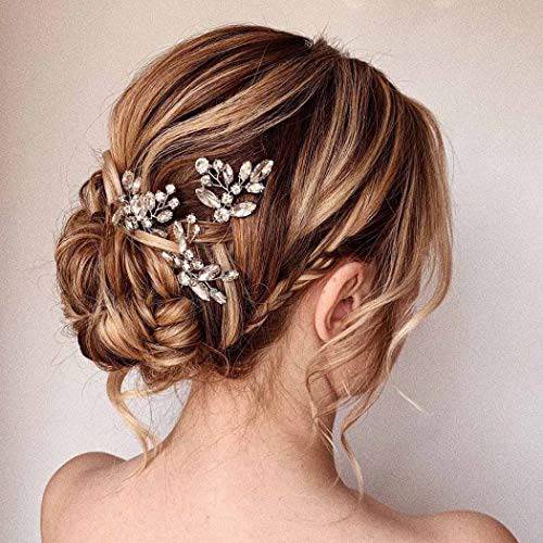 Unicra Bride Wedding Crystal Hair Pins Flower Bridal Hair Pieces Wedding Hair Accessories for Women and Girls Pack of 3 (Silver)