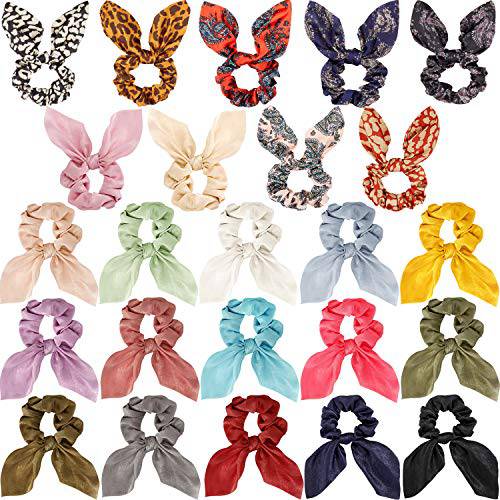 24 Pieces Hair Scrunchies Soft Scarves Scrunchies Elastic Hair Bands Bow Hair Ties Rabbit Ears Scrunchy Ponytail Holder Hair Accessories for Women Girls (Style A)