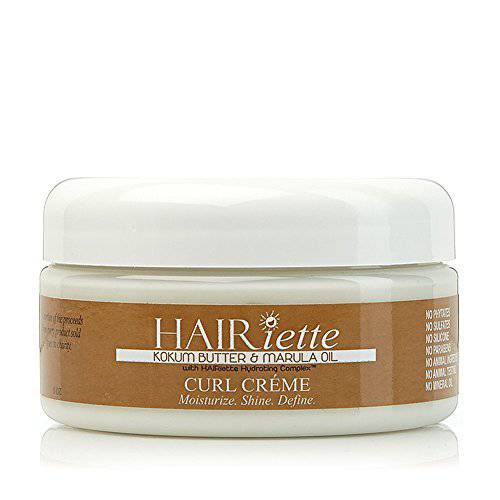 Hairiette Kokum Butter & Marula Oil Curl Creme - Lightweight Curl Definer Enhancer for Dry, Coily, Wavy, Kinky and Curly Hair - Curl Cream with Anti-Frizz Moisturizers