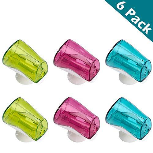 6 Pack Travel Toothbrush Head Covers with Suction Cup Electric and Manual Toothbrush Cover Clip Portable Plastic Toothbrush Protector Cap Brush Pod Case for Travelling, Camping, Bathroom, Home, School