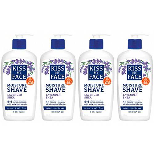 Kiss My Face Moisture Shave Cream, Shaving Cream For Men And Women, 11 Oz Pump Bottle, Lavender & Shea, 4 Pack