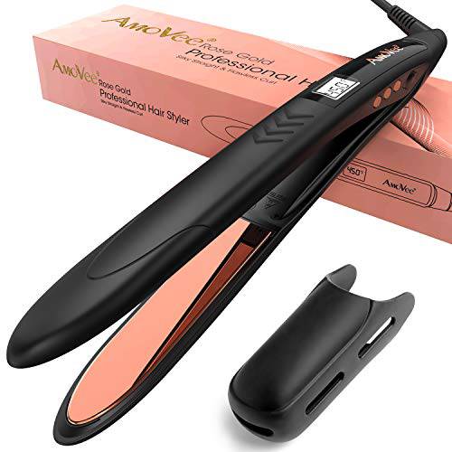 AmoVee Travel Curling Iron, Mini Flat Iron Dual Voltage, 2 in 1 Mini Hair Straightener Curling Wand, Carry Bag Included (Black)