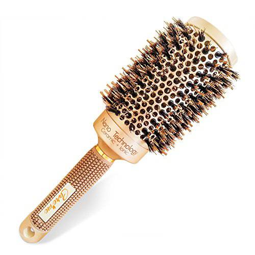 Volumizing Hair Brush with Ionic Boar Bristles for Blow-drying, Styling, Straightening Back Length, Thick or Coarse Hair, Large Ceramic Roller (2 Barrel, 3.3 with Bristles)