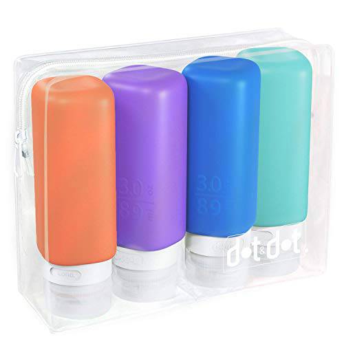 Leak Proof Refillable Silicone Travel Bottles - 3oz Travel Size Containers - Squeeze Bottle with TSA Bag