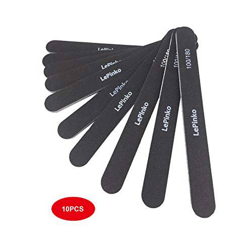 10PCS Double Sided 100/180 Grit Nail File Set, Washable Emery Board Nail Buffer Files for Home Salon Use, Professional Manicure Pedicure Tool for Acrylic False Nails and Gel Cosmetic