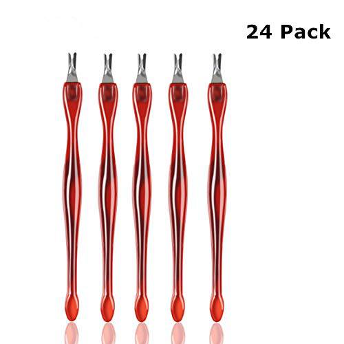 Cuticle knife Trimmer, 24 Pack Cuticle ForkTrimmer Nail Cuticle Remover Trimmer Pusher Dead Skin with Double Head V-Shaped Fork Manicure Pedicure Cleaner Care Tools for Home and Nail Shop (Red)