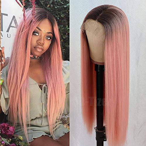 QD-Tizer Blonde Hair Lace Front Wig Long Straight Blonde Wig Natural Hair Heat Resistant Fiber Hair Synthetic Lace Front Wigs for Fashion Women 24 inch