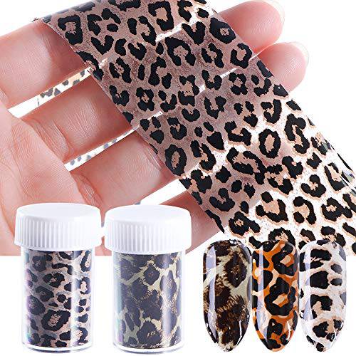 Nail Foil Transfer Stickers Nails Supply Foil Transfers 4 Rolls Leopard Nail Foils Decals Nail Art Designs Sticker for Women Fingernails and Toenails Acrylic Decorations Manicure Tips Wraps Charms