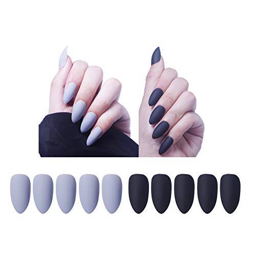 SIUSIO 96Pcs Colorful Acrylic Fake Nails Press on Colorful Full Cover Matte Top Coat Nail for Salons and DIY Covered Gel False Nails Art Tips Sets Medium Stiletto for Women and Girls（Skylike Blue）