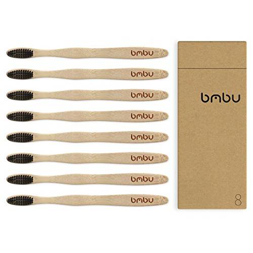 Bamboo Toothbrush 4 Pack - Medium / Soft Charcoal Bristles Tooth Brushes Wooden Handle - BPA Free, Eco Friendly, Vegan Product Gift Idea, Sustainably Grown in Recycled Biodegradable Packaging