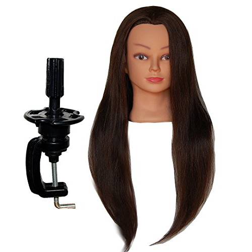HairZtar Human Hair 26 - 28 ( Super Long ) Mannequin Head Hairdresser Training Head Manikin Cosmetology Head with Clamp (MEDIUM BROWN (LUCY+C))