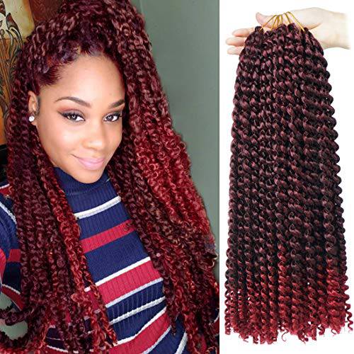 Red Passion Twist Hair Crochet Braids 6 Packs Water Wave Passion Twist Crochet Hair 18 inch Long Bohemian Curly Hair Extensions for Black Women (T1B-BUG，22Strands/Pack)…