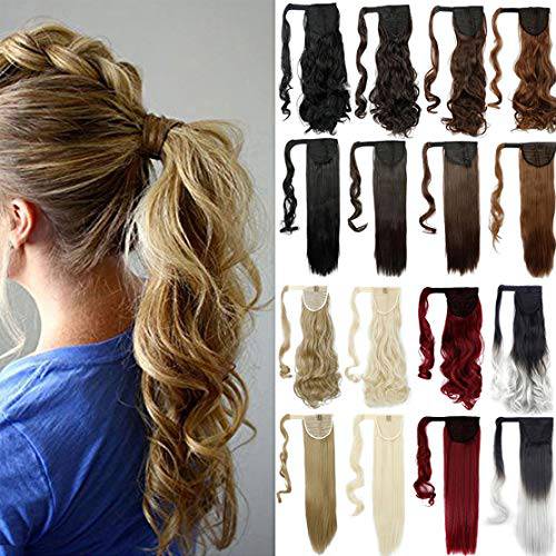 18 Wavy Curly Wrap Around Ponytail Hairpieces for Woman Synthetic Hair Extension