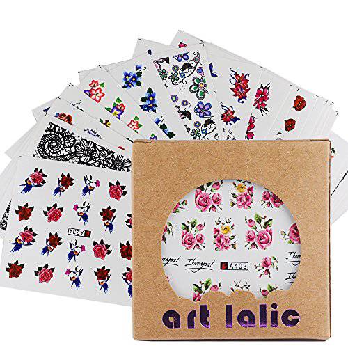 Artlalic 50 Sheets Watermark Nail Stickers Mix Designs Water Transfer Nail Art Decals DIY Salon Usage Decoration Tools