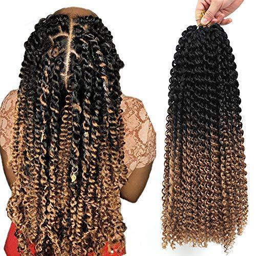 Youngther 7 Packs 154Strands Passion Twist Hair for Butterfly Locs Crochet Hair 18 inch Water Wave Passion Twist Crochet Hair Synthetic Long Bohemian Ombre Braiding Hair Gifts for Women (187Pcs,-T1B/27)