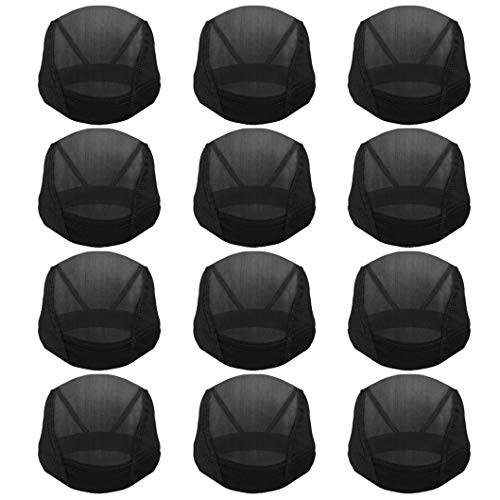 12pcs Dome Caps, Mesh Dome Wig Cap Black Elastic Wig Caps Stretchable Spandex Dome Caps Breathable Nylon Light Hair Mesh Net for Men Women Wigs Making