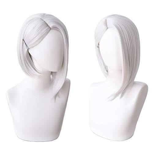 Women’s Short Straight Cosplay Wig Silver White Cosplay Wig Halloween Wig for Game