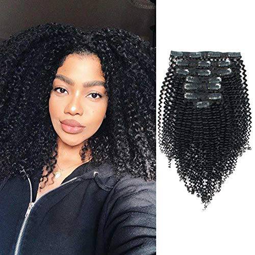 Lovrio Kinkys Curly Virgin Brazilian Clip in Human Hair Extensions Double Weft Real Remy Hair for Black Women 7 Pieces 120g with 17 Clips 18 Inch