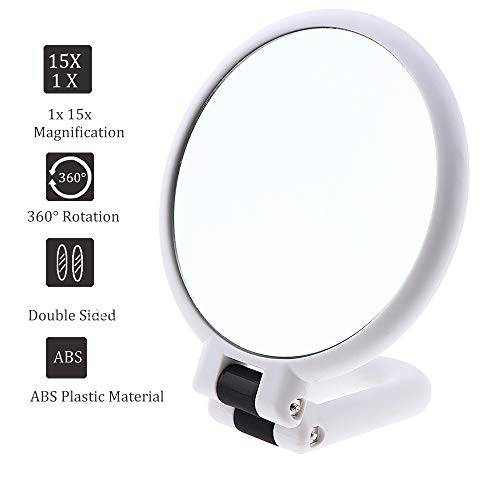 15x Magnifying Handheld Mirror ,Travel Folding Hand Held Mirror,Double Sided Pedestal Makeup Mirror with 1/15x Magnification