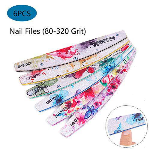 6 PCS Different Grit Nail Files and Buffers, Flower Pattern Emery Board (80-320 Grit) Professional Manicure Tools for Home and Salon Use