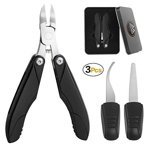 MILEILUOYUE Nail Clippers Professional Ingrown toenail toolFolding Portable 3pcs Nail Cutter Sharp Stainless Steel Blade for Men and The Elderly Thick Nails toenails. (Black)