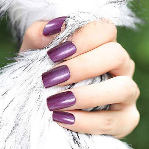 MISUD Square Fake Nails Noble Purple Pearl Shine Short Glossy False Nails Press-on Acrylic Nails for Gentle Lady and Fashion Women - Pearlescent Series