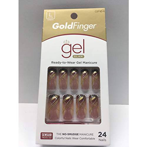Gold Finger False Nails Gel Glam Full Cover Nails, Long Length