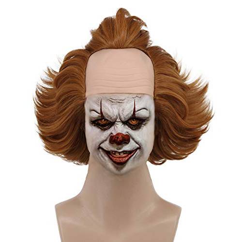 Karlery Short Fluffy Brown Curly Horror Pennywise Wig Halloween Cosplay Wig Costume Anime Wig