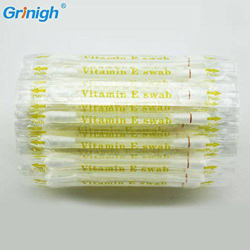 Grinigh Vitamin E Swabs Stick Disposable VE Cotton Swab Aloe Q-tip Applicators to Moisturzing & Healing Lip and Gum Before and After Teeth Whitening - 100 Pack
