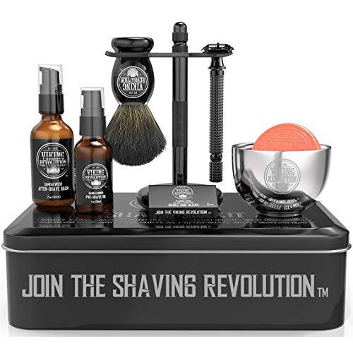 Luxury Safety Razor Shaving Kit - Includes Double Edge Safety Razor, Stand, Bowl, After-Shave Balm, Pre-Shave Oil, Badger Brush - Safety Razor Kit