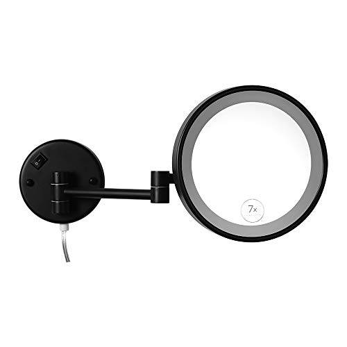 LANSI Makeup Mirror with Lights, Vanity Mirror with 7X Magnification Single Sided with White Light, Wall Mirror 8 Inch Led Magnifying Mirror for Bathroom, Black