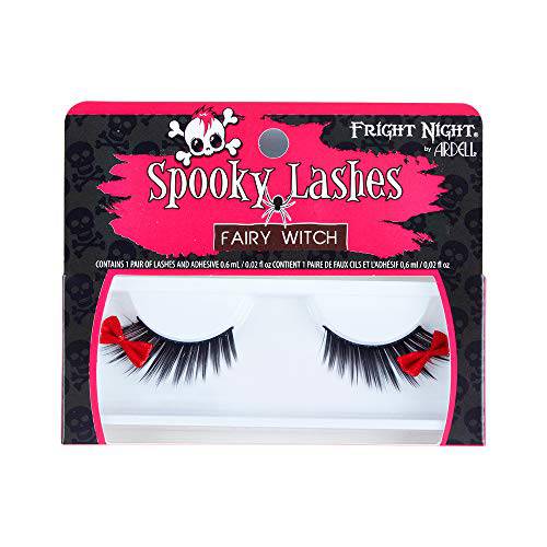 Fright Night False Lashes, Fairy Witch fake eyelash with red bow for extra lash volume, with lash adhesive