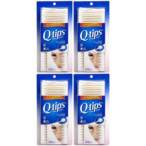 Q-Tips Antimicrobial Cotton Swabs, 300 Count (Pack of 4)