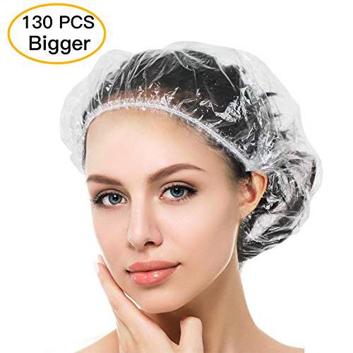 Auban 100PCS Disposable Shower Caps, Plastic Clear Hair Cap Large Thick Waterproof Bath Caps for Women, Hotel Travel Essentials Accessories Deep Conditioning Hair Care Cleaning Supplies(19.3)
