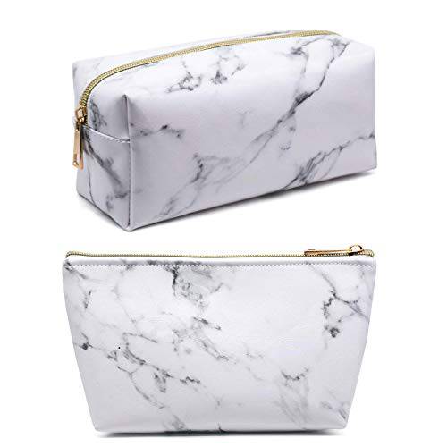 Marble Makeup Bag,2 Pack Marble Cosmetic Bag Small Makeup Pouch for Purse Waterproof Marble Pattern Cosmetic Pouch (Black)