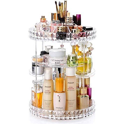 V-Hanver 360 Rotating Makeup Organizer Perfume Organizer with 8 Adjustable Layer Clear Cosmetic Storage Display Case Large Capacity Acrylic Beauty Organizer for Vanity Countertop or Bedroom Dresser