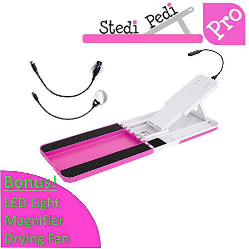 Stedi Pedi Pro Professional Home Pedicure Kit with Lit Magnifier, Drying Fan, and Task Light (Pink)