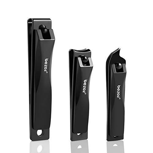 BEZOX Nail Clippers (Set of 3), Precise Fingernail Clippers and Toenail Clippers - Straight Blade/Curved Blade/Slant Blade - Stainless Steel Nail Cutter for Men and Women - W/Tin Storage Box