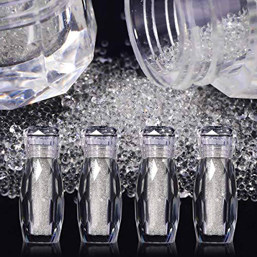 4 Bottle Micro Pixie Beads Gravel Nail Crystals For Nails Colorful Multicolor Micro Strass Glass Caviar Beads Nail Art 3D Decorations (Crystal Clear)